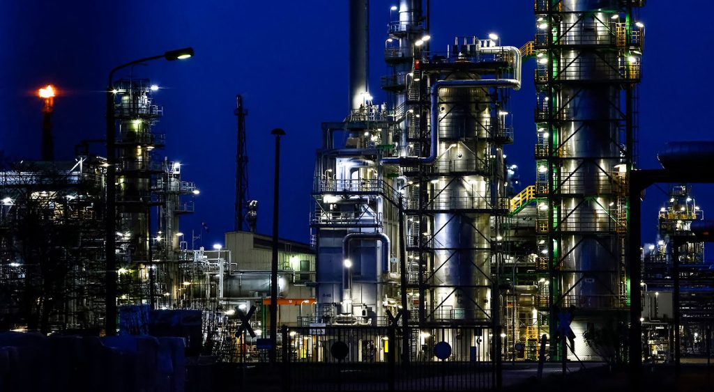 The PCK oil refinery, which is majority owned by Russian energy company Rosneft, stands on April 30, in Schwedt, Germany.