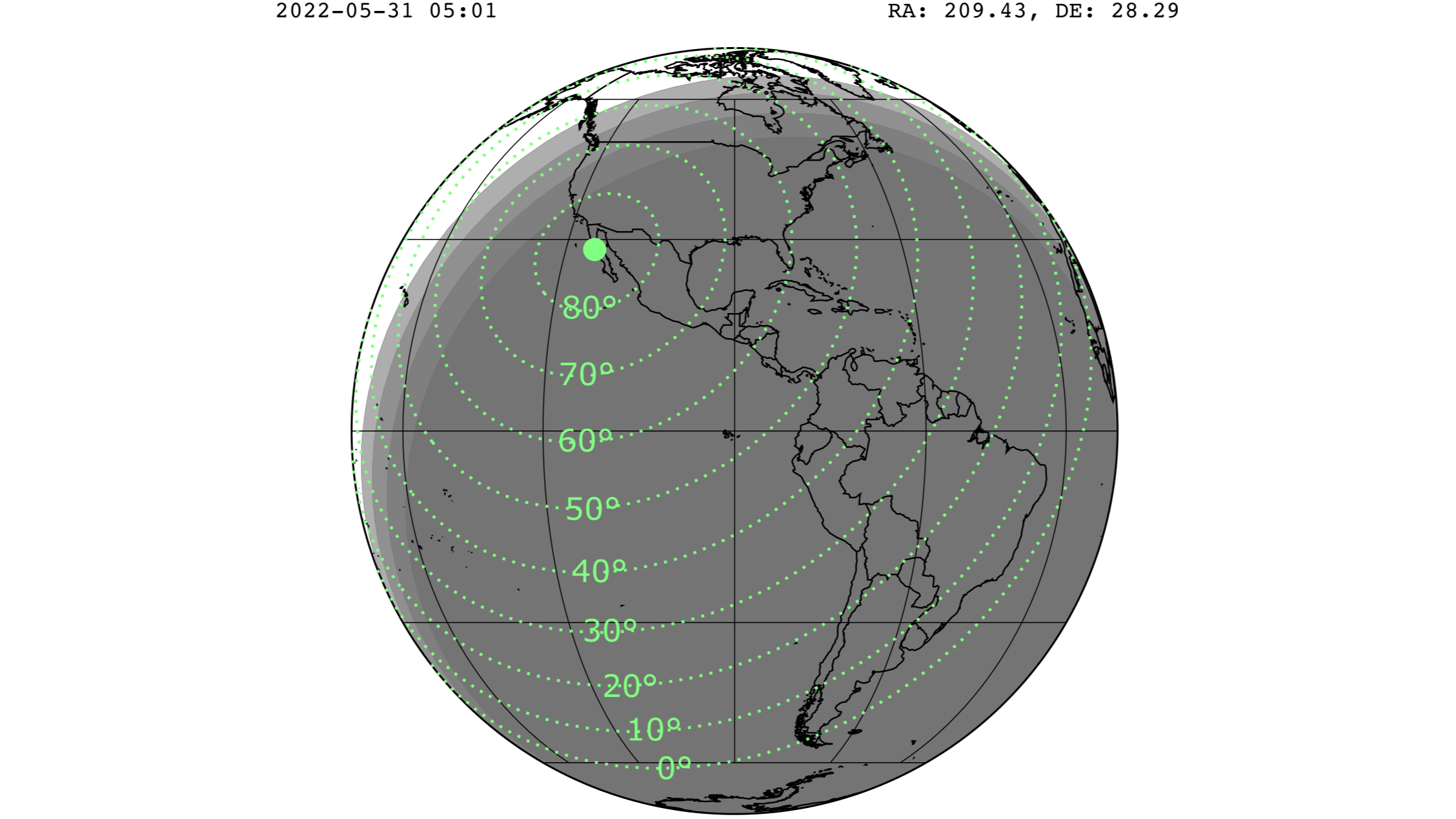 Мапа која показује могућност да се види киша метеора Тау Херклид.