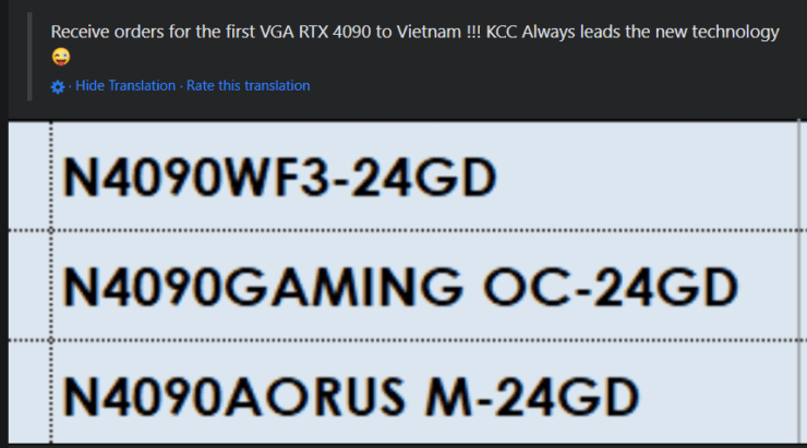 Гигабите-ови ГеФорце РТКС 4090 прилагођени модели су наведени код вијетнамског продавца.  (Заслуге за слике: И_Леак_ВН)
