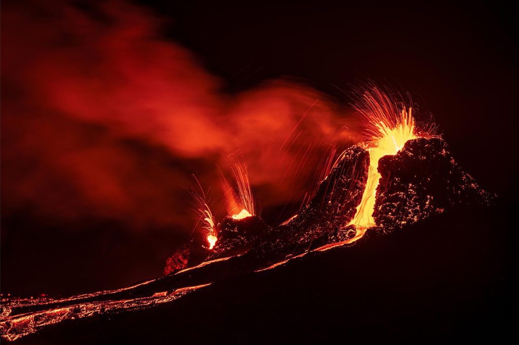 Fagradalsfjall Volcanic Eruption at Night