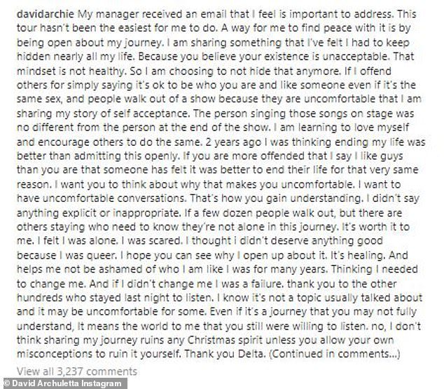 Истина: стипса Америцан Идола је поделила дугачку изјаву на Инстаграму након што је примила е-пошту - очигледно од запосленог или менаџера места - у којој је хвалила Арчулетин учинак пре него што су поделили своје разочарање његовом одлуком да говори о својој сексуалности